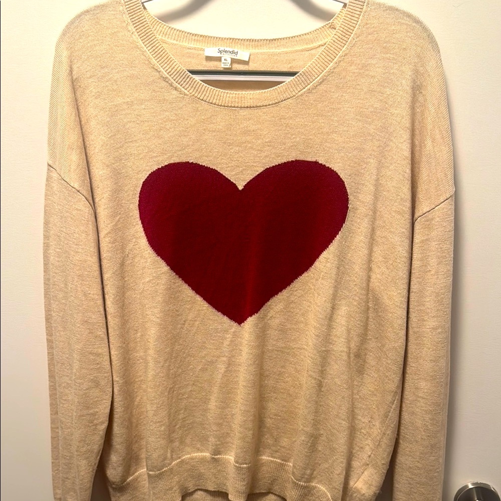 Splendid Women's Cream Sweater with Red Heart
